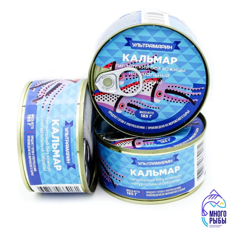 Консервы из кальмара Кальмар натуральный без кожицы (обрезь) Ультрамарин 185 гр
