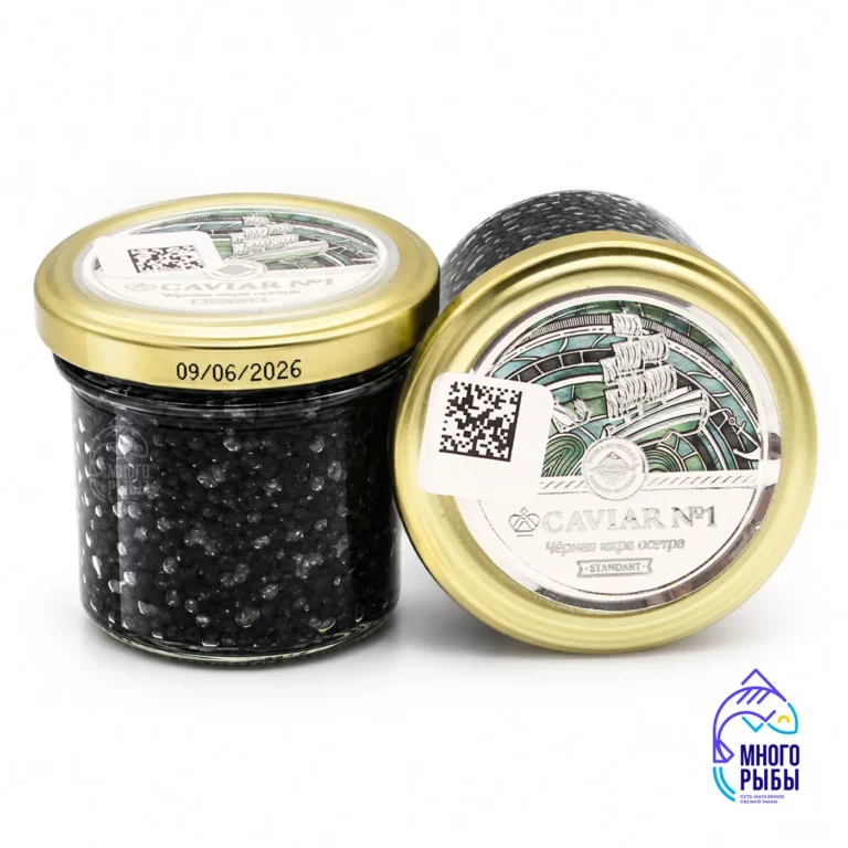 Чёрная осетровая икра Икра черная осетровая Caviar №1 Standart Романовское осетровое хозяйство 100 гр, стеклянная банка